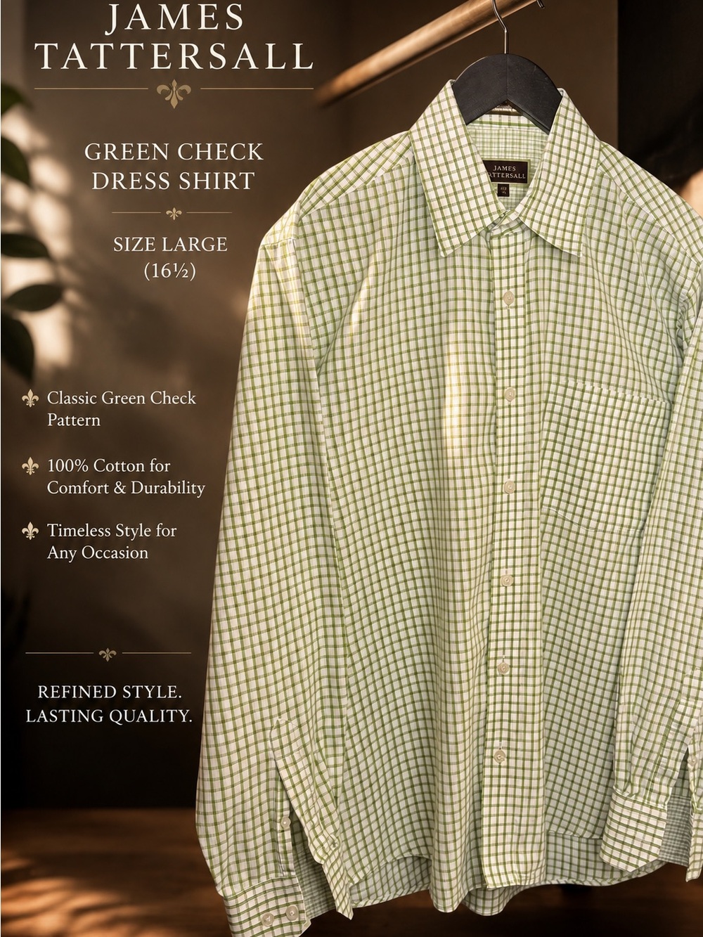 James Tattersall Green Check Dress Shirt